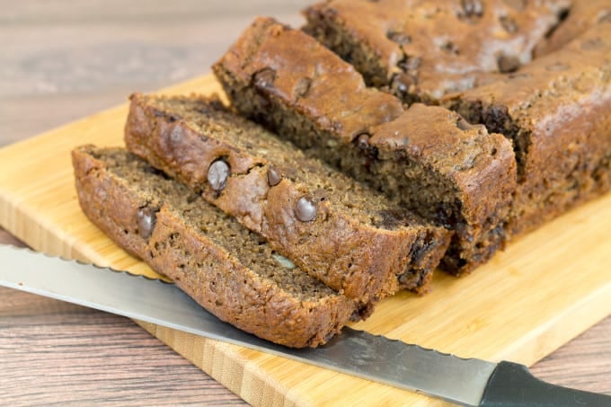 Soft, moist and chocolatey goodness in this gluten free banana bread recipe!