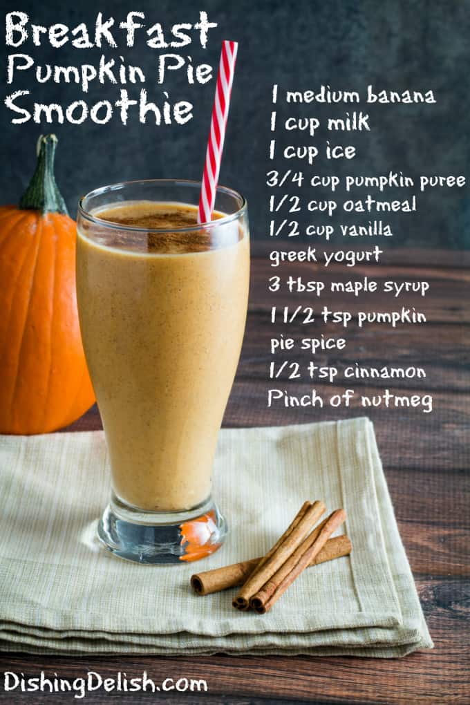 Creamy, smooth, and sinfully sweet, you won't believe how easy this Breakfast Pumpkin Pie Smoothie is to make! With nutritious oatmeal and yogurt, this smoothie tastes exactly like pumpkin pie in a glass, bringing the flavors of autumn to your breakfast table. Best of all, it's like having dessert for breakfast, without all of the baking! 