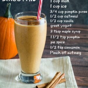 Creamy, smooth, and sinfully sweet, you won't believe how easy this Breakfast Pumpkin Pie Smoothie is to make! With nutritious oatmeal and yogurt, this smoothie tastes exactly like pumpkin pie in a glass, bringing the flavors of autumn to your breakfast table. Best of all, it's like having dessert for breakfast, without all of the baking!