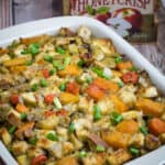 Savory, sweet, and packed with the flavors of herbs and autumn vegetables, this Gluten Free Root Vegetable Stuffing is the perfect addition to your Thanksgiving table. Apples, raisins, and apple cider come together with a mix of root vegetables, gluten free bread, herbs, and a buttery vegetable broth to bring your holiday stuffing to the next level.