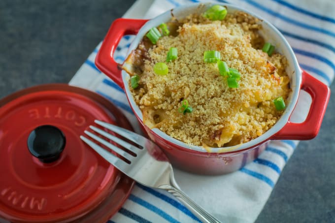 Sharp parmesan and cheddar, mellow gruyere, and tender, sweet lobster make the perfect combination in Baked Lobster Mac and Cheese. Perfect for the holidays or even an indulgent evening on your own, this is definitely the grown-up version of mac and cheese. It's creamy, buttery comfort food at its best! 