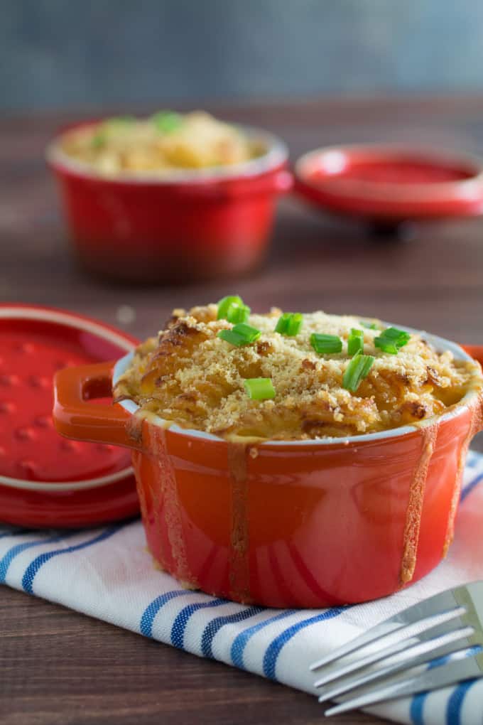 Sharp parmesan and cheddar, mellow gruyere, and tender, sweet lobster make the perfect combination in Baked Lobster Mac and Cheese. Perfect for the holidays or even an indulgent evening on your own, this is definitely the grown-up version of mac and cheese. It's creamy, buttery comfort food at its best! 