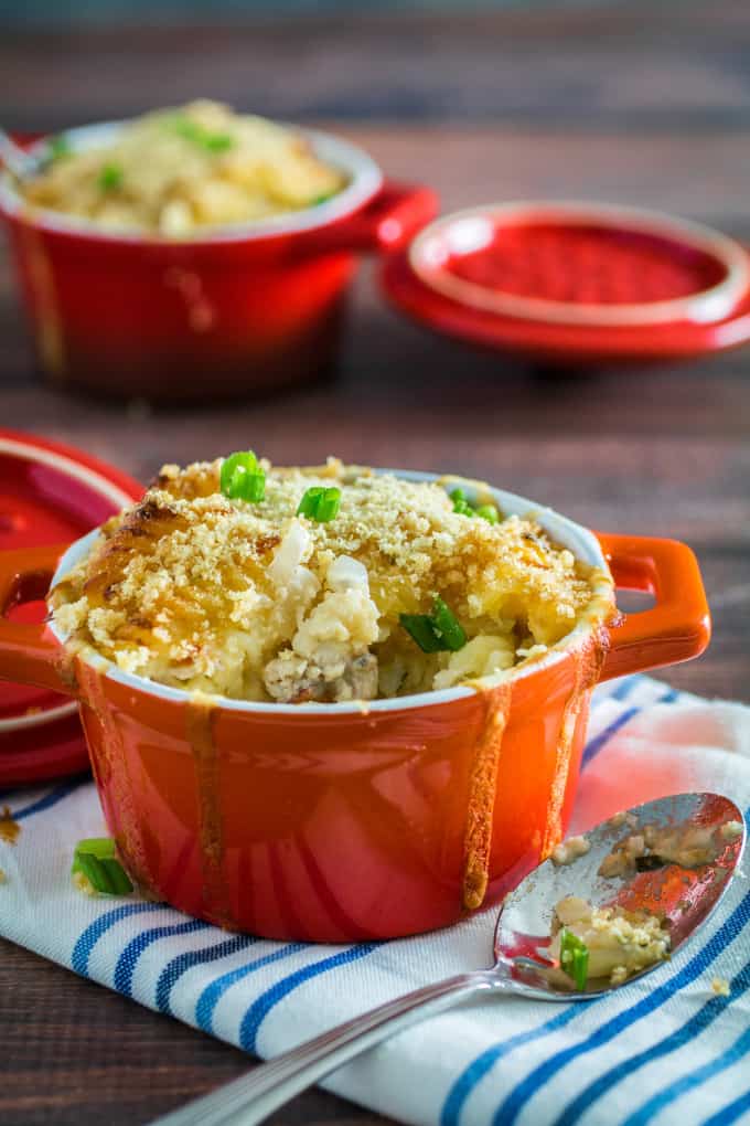 Sharp parmesan and cheddar, mellow gruyere, and tender, sweet lobster make the perfect combination in Baked Lobster Mac and Cheese. Perfect for the holidays or even an indulgent evening on your own, this is definitely the grown-up version of mac and cheese. It's creamy, buttery comfort food at its best! 