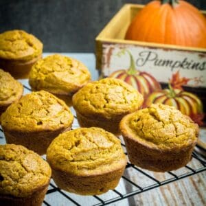 gluten free pumpkin muffins on a cooling rack