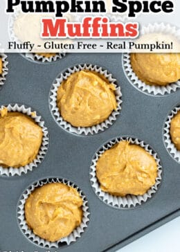 Tray of raw gluten free pumpkin muffins before baking.