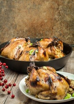 Polenta Stuffed Cornish Hens with Apricot Glaze