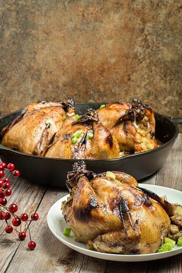 Polenta Stuffed Cornish Hens & Balsamic Apricot Glaze ??? Dishing Delish