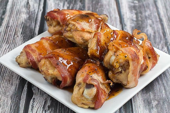 Bacon Wrapped Chicken Wings With Tequila Chipotle Sauce