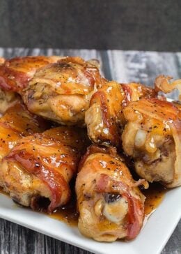 Bacon Wrapped Chicken Wings With Tequila Chipotle Sauce