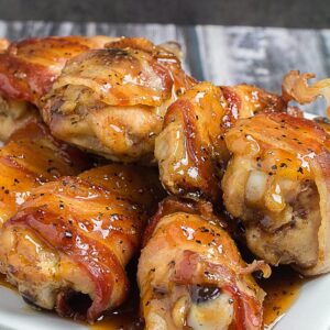 bacon wrapped wings & tequila chipotle dipping sauce