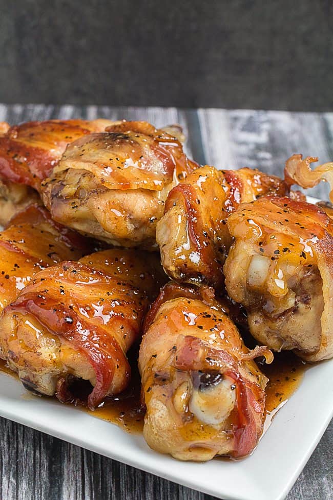Bacon Wrapped Chicken Wings With Tequila Chipotle Sauce