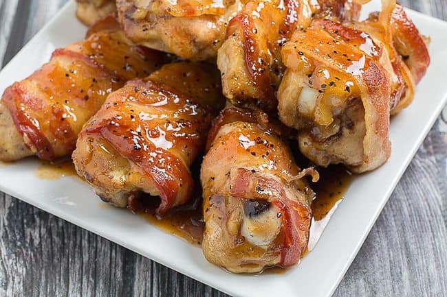 Bacon Wrapped Chicken Wings With Tequila Chipotle Sauce