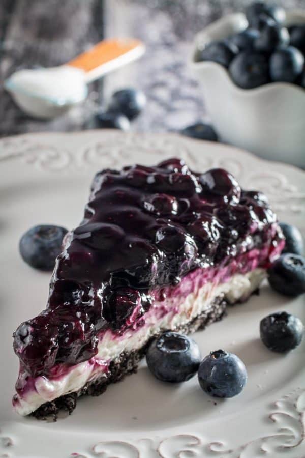 No Bake Cheesecake with Blueberry Topping • Dishing Delish