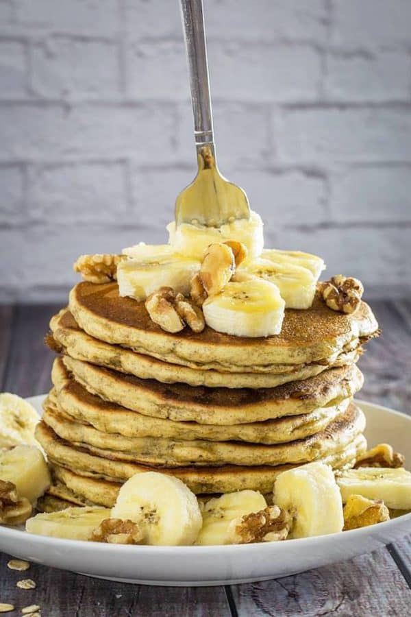 The Best Banana Oatmeal Pancakes • Dishing Delish