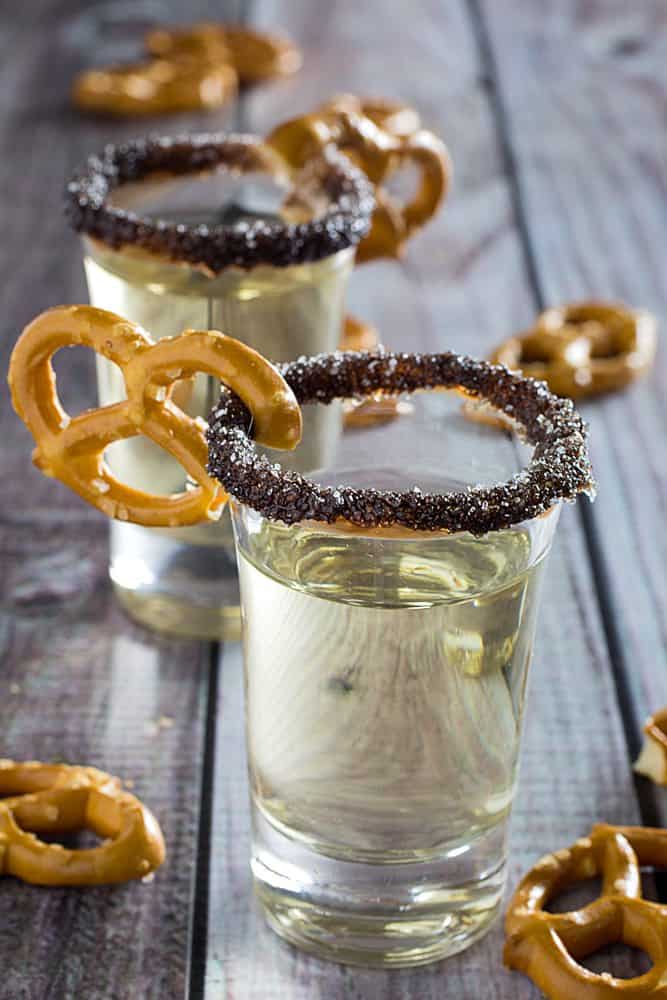 Chocolate covered pretzel shot