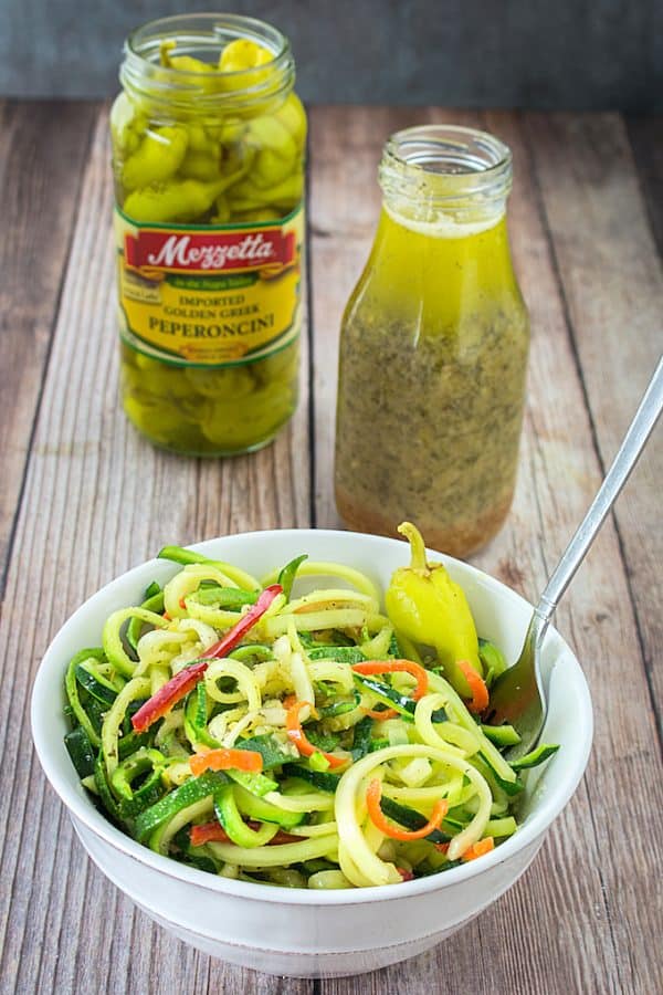 Peperoncini Vinaigrette With Garlic Sauteed Zoodles • Dishing Delish