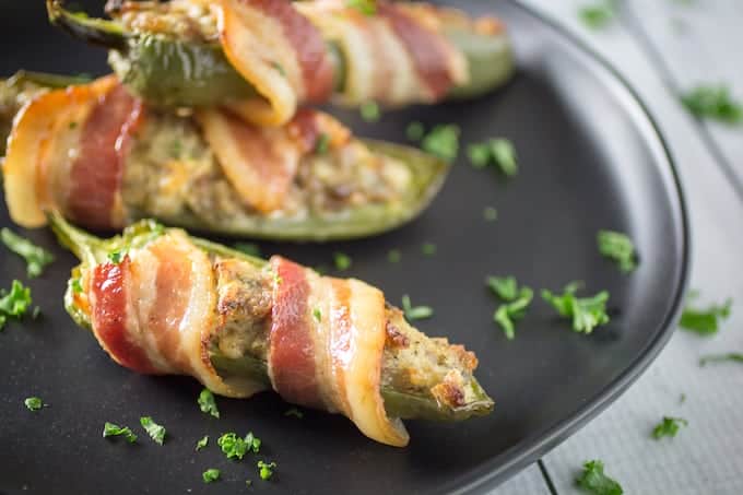 bacon wrapped sausage stuffed jalapenos