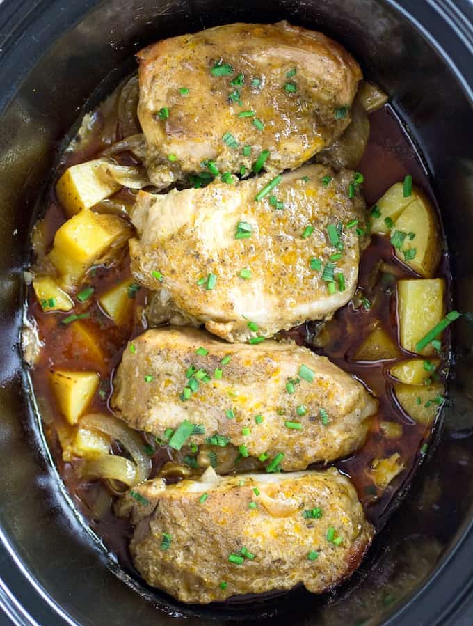 Slow Cooker Pork Chops Potatoes Dishing Delish
