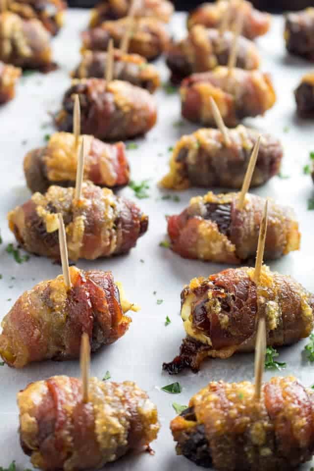 Bacon Wrapped Dates & Goat Cheese • Dishing Delish