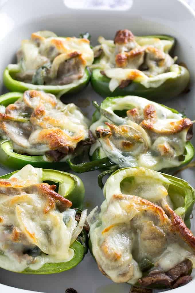 Philly Cheesesteak Stuffed Peppers Recipe Low Carb • Dishing Delish