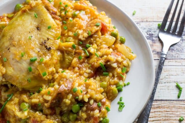 Slow Cooker Chicken and Sausage Paella • Dishing Delish