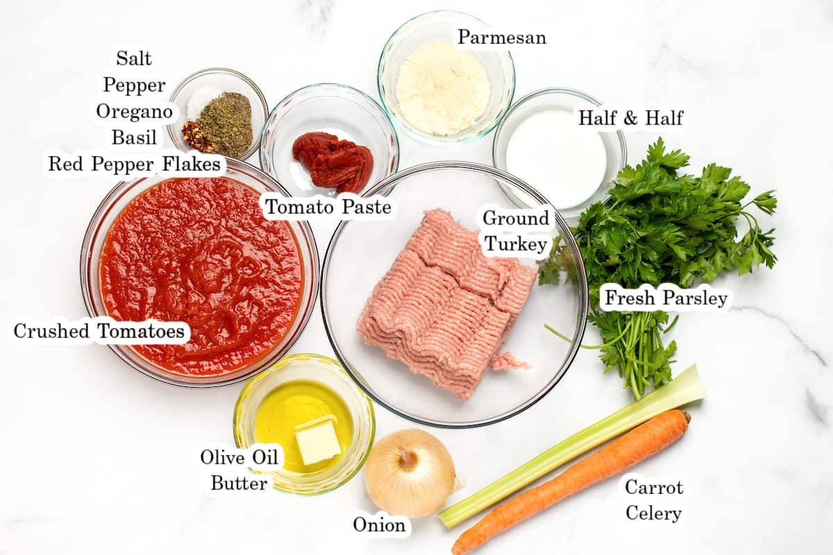 Ingredients for turkey bolognese
