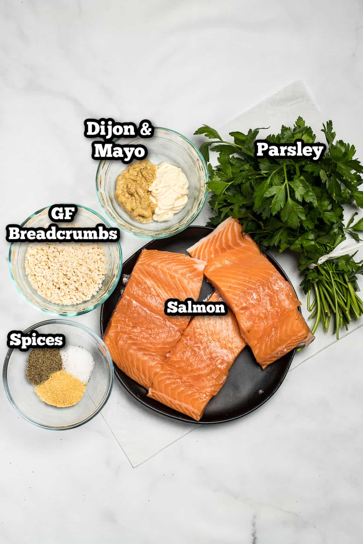 Air Fryer Salmon ingredients on a marble table
