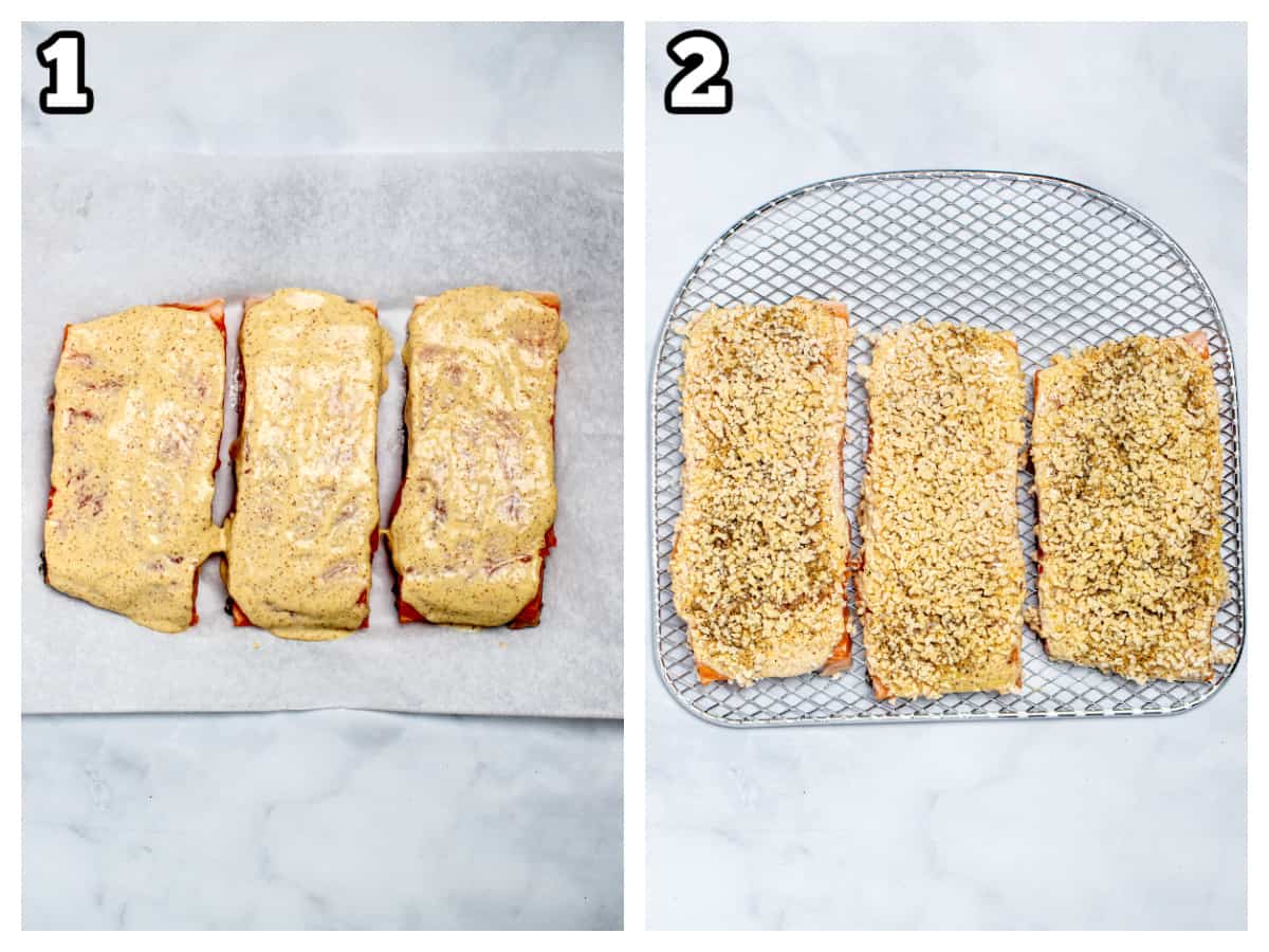 Step by step photos for air fryer salmon recipe.