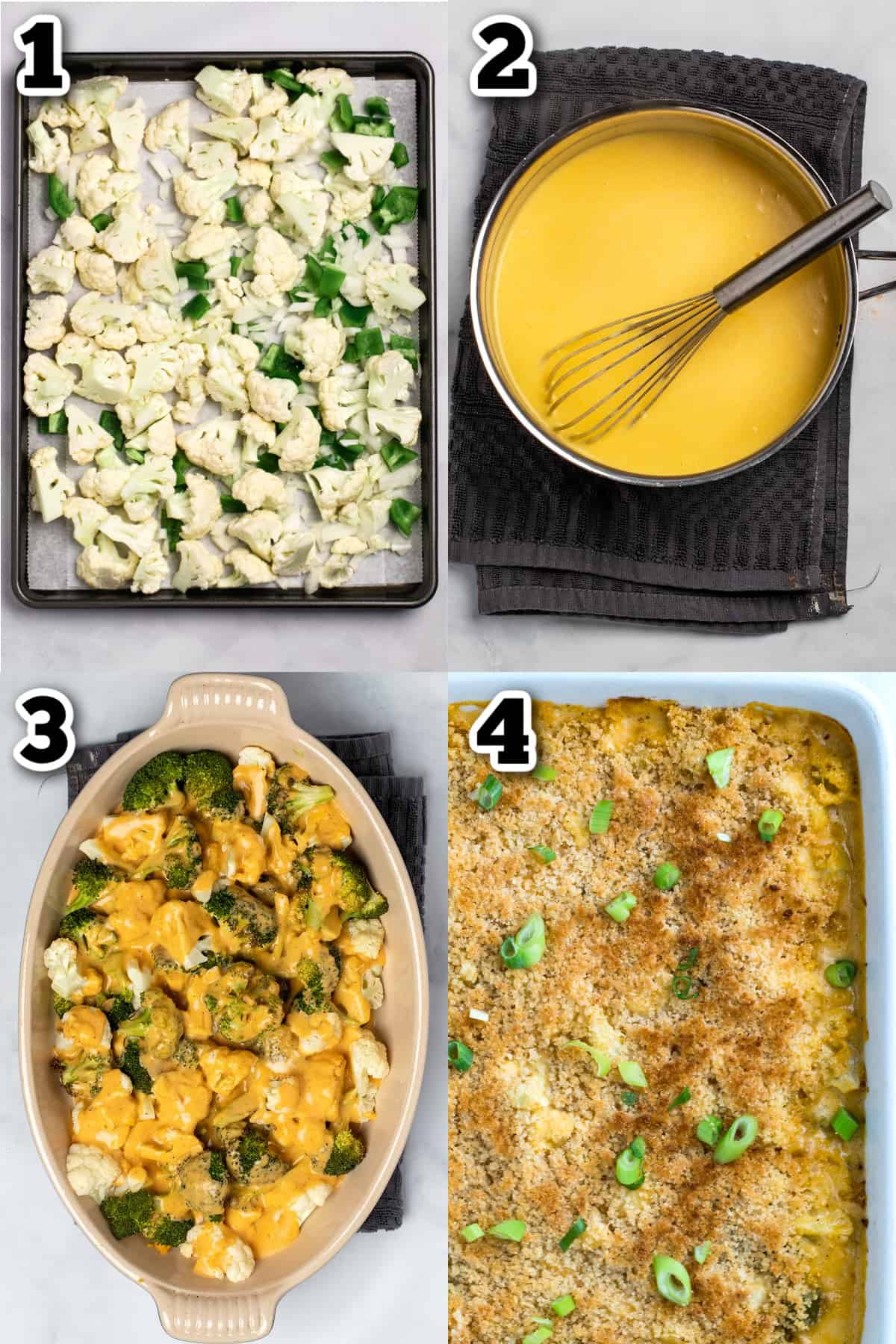 Step by step photos for cauliflower au gratin.
