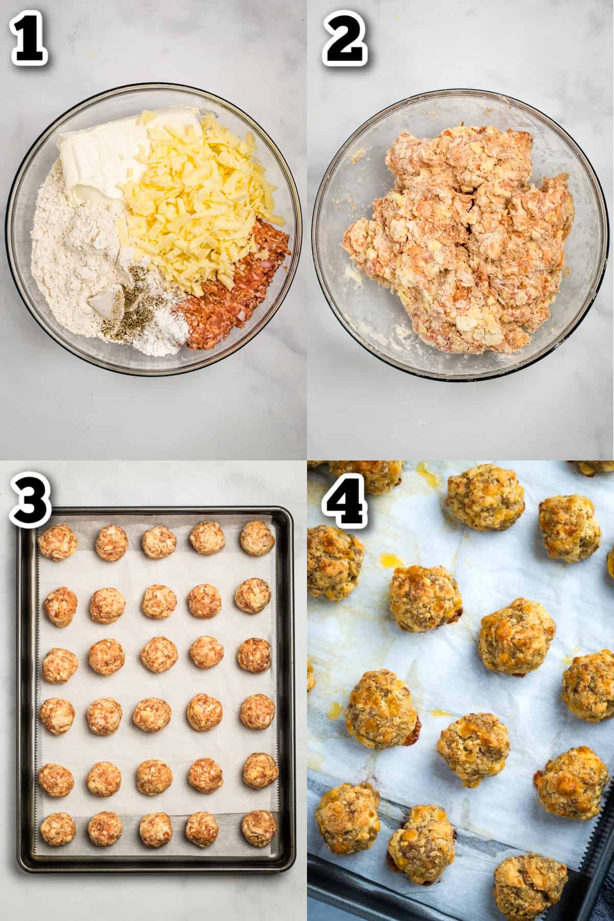 Step by step instructions for cream cheese sausage balls.