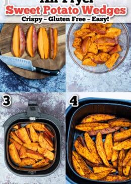 Step by step photos of how to make air fryer sweet potato wedges.