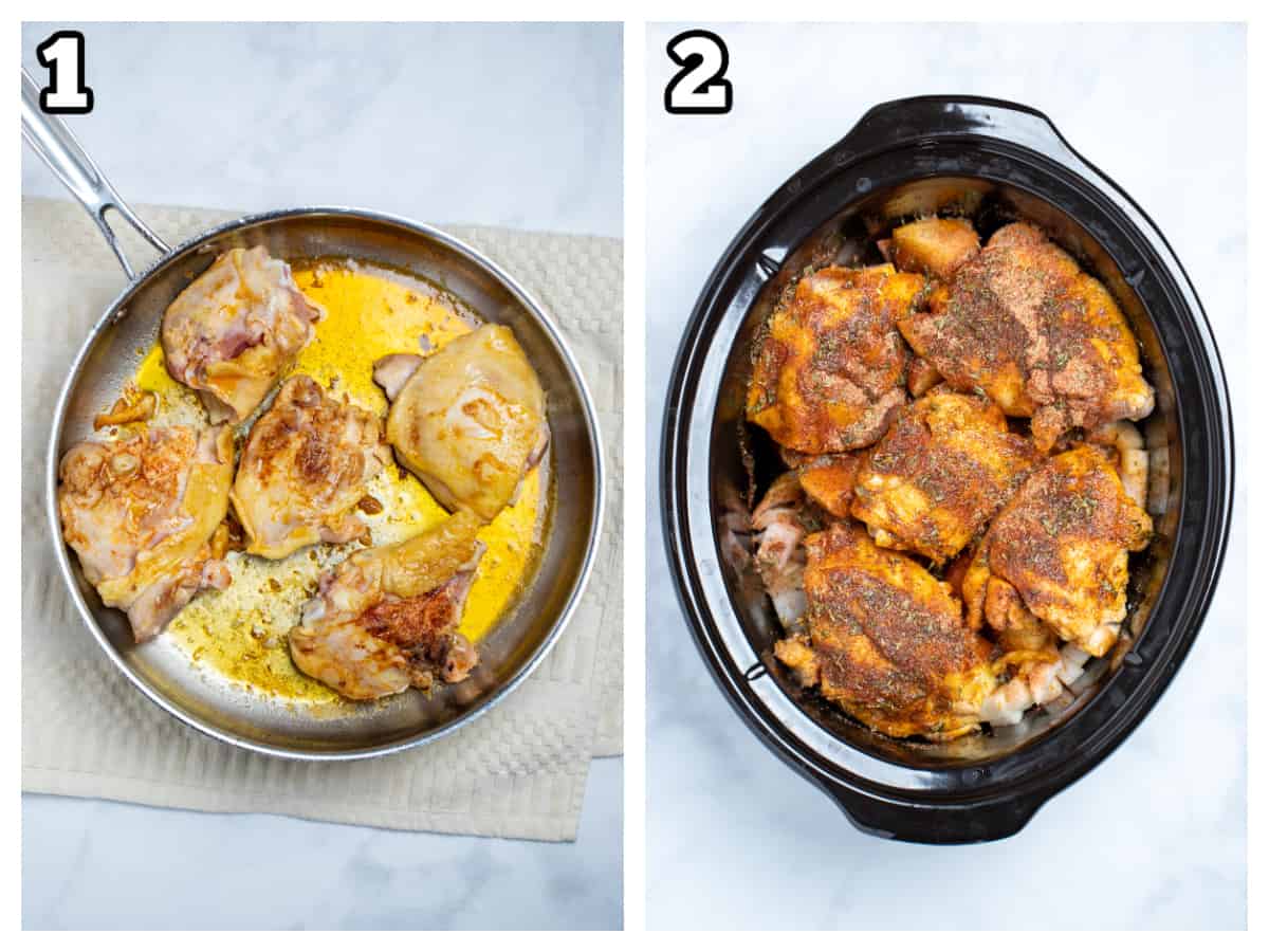 Step by step photos for how to make slow cooker chicken and potatoes.