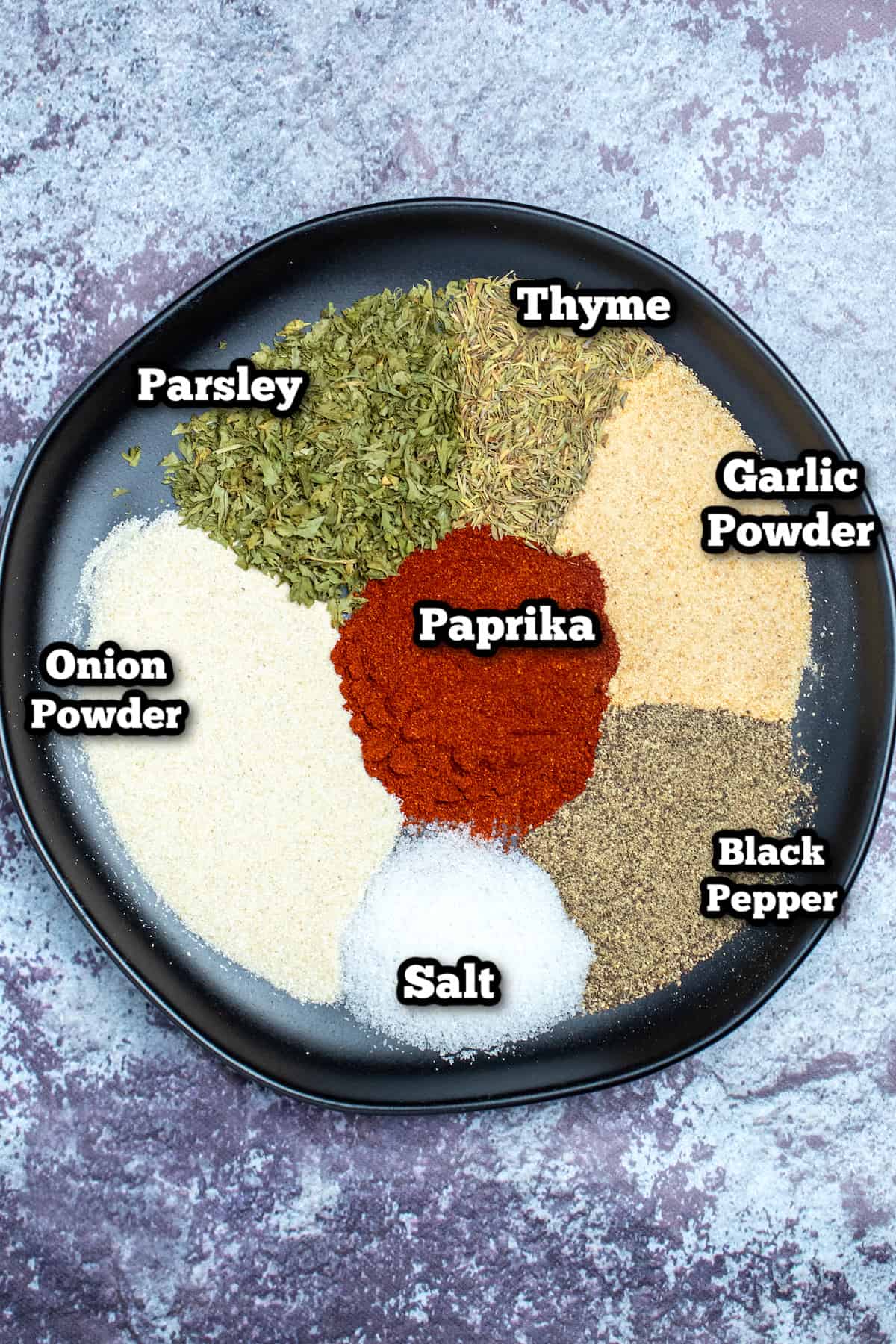 Ingredients for rotisserie chicken seasoning on a plate.