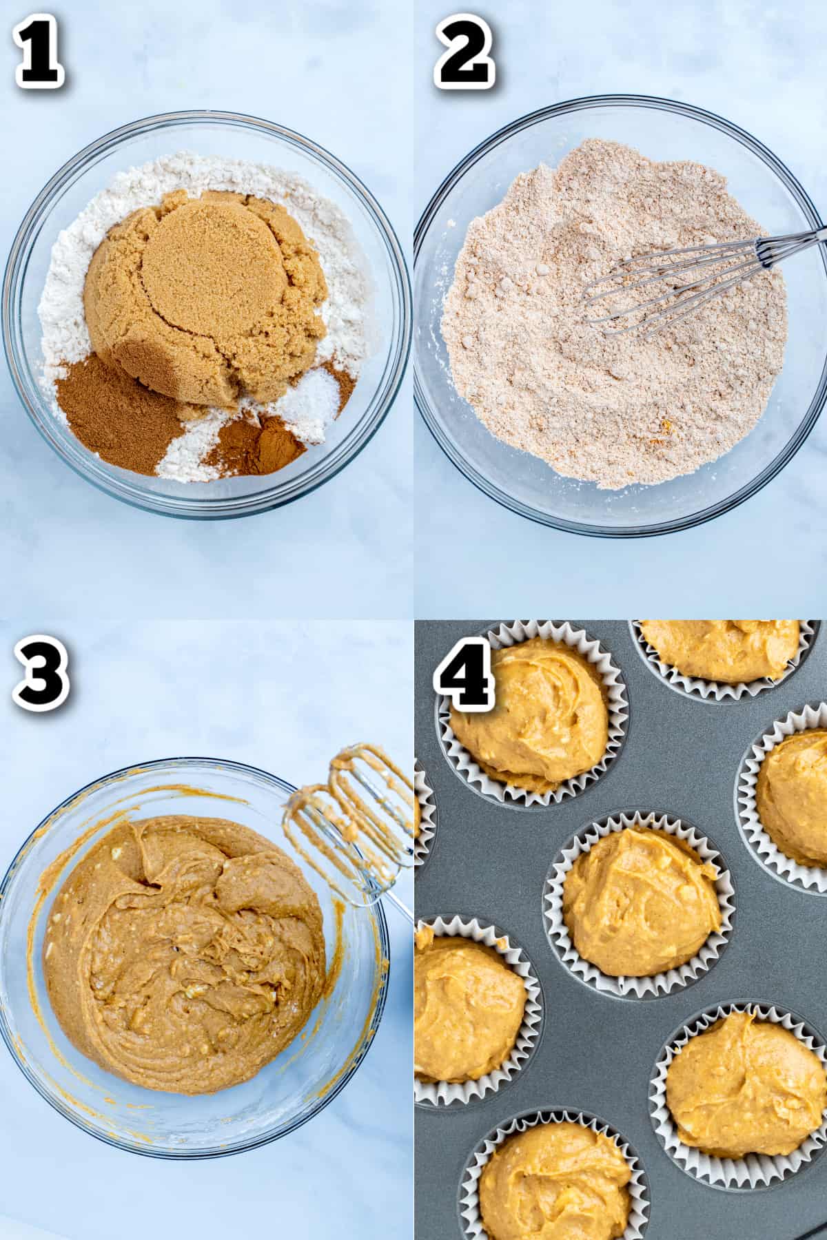Step by step instructions for how to make gluten free pumpkin muffins.