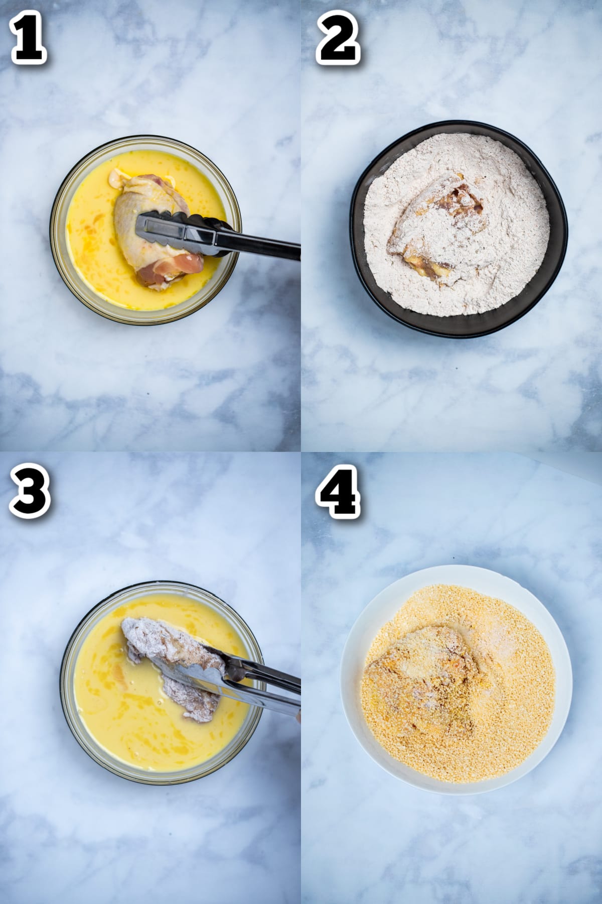 Step by step photos for how to make oven fried chicken thighs.