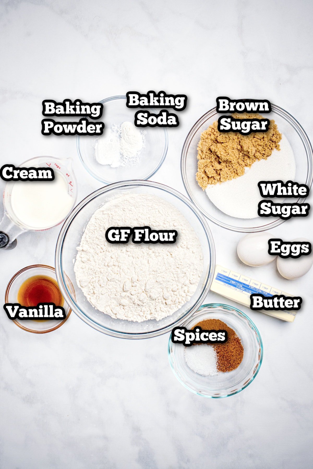 Ingredients for cinnamon sugar doughnuts on a table.