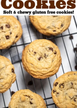 Pinterest pin with chocolate chip cookies on a cooling rack.