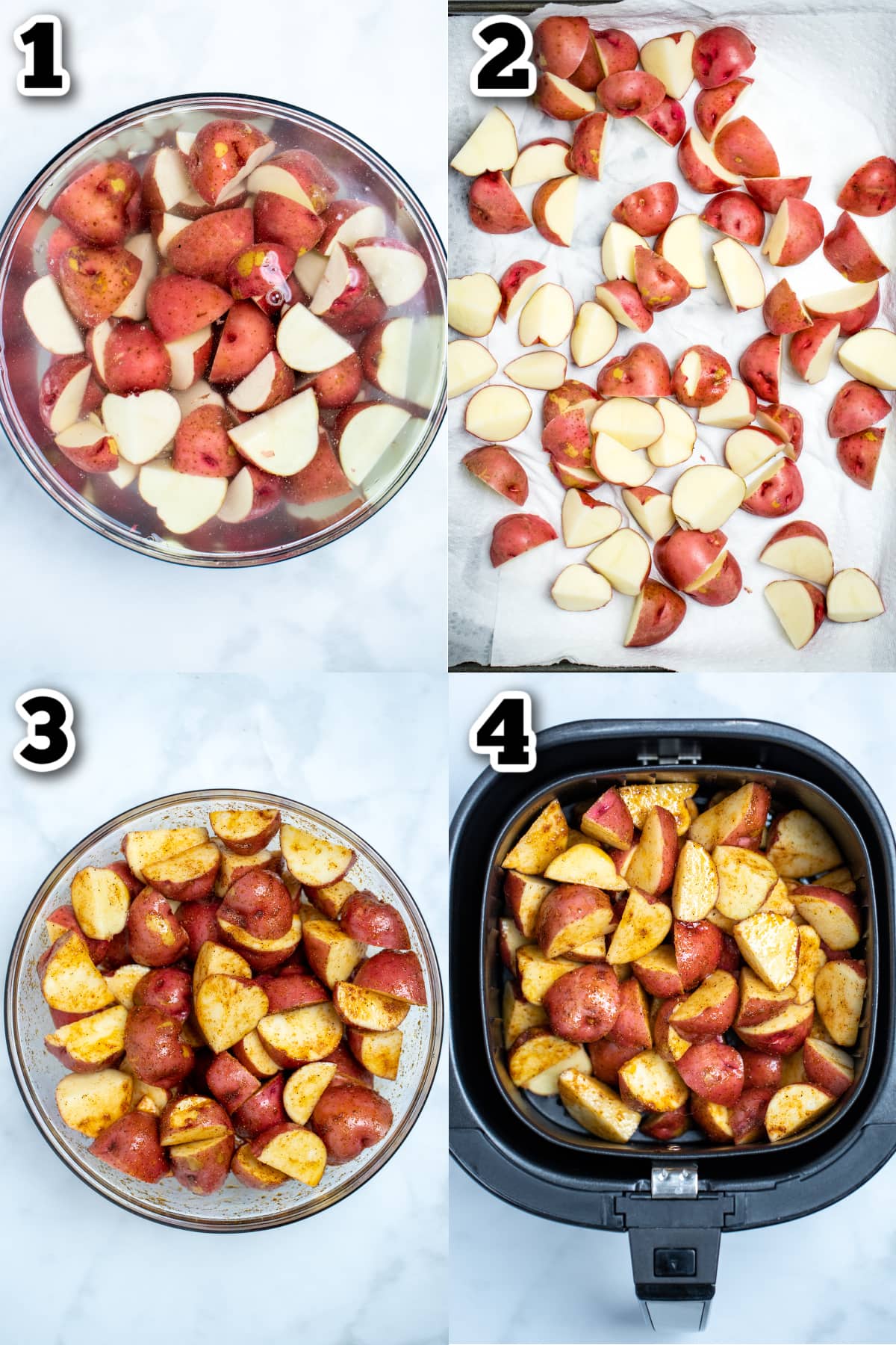 Step by step photos for how to make air fryer red potatoes.