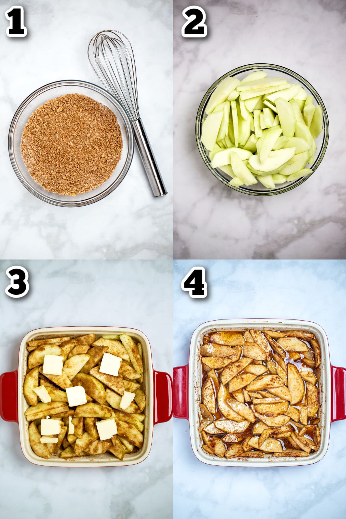 Step by step photos for how to make cinnamon baked apple slices.