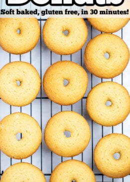 Pinterest pin with a cooling rack full of plain donuts.