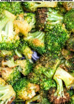 Pinterest pin with a photo of air fryer broccoli.