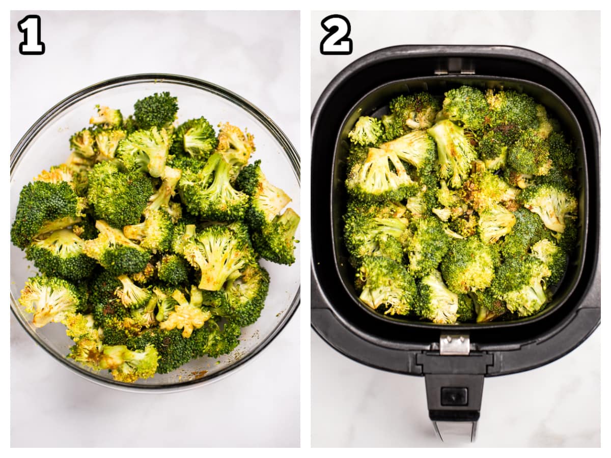 Step by step photos of how to make air fryer broccoli.