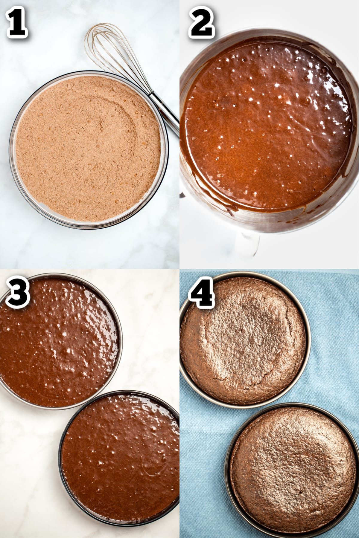 Step by step photos for how to make chocolate coffee cake.