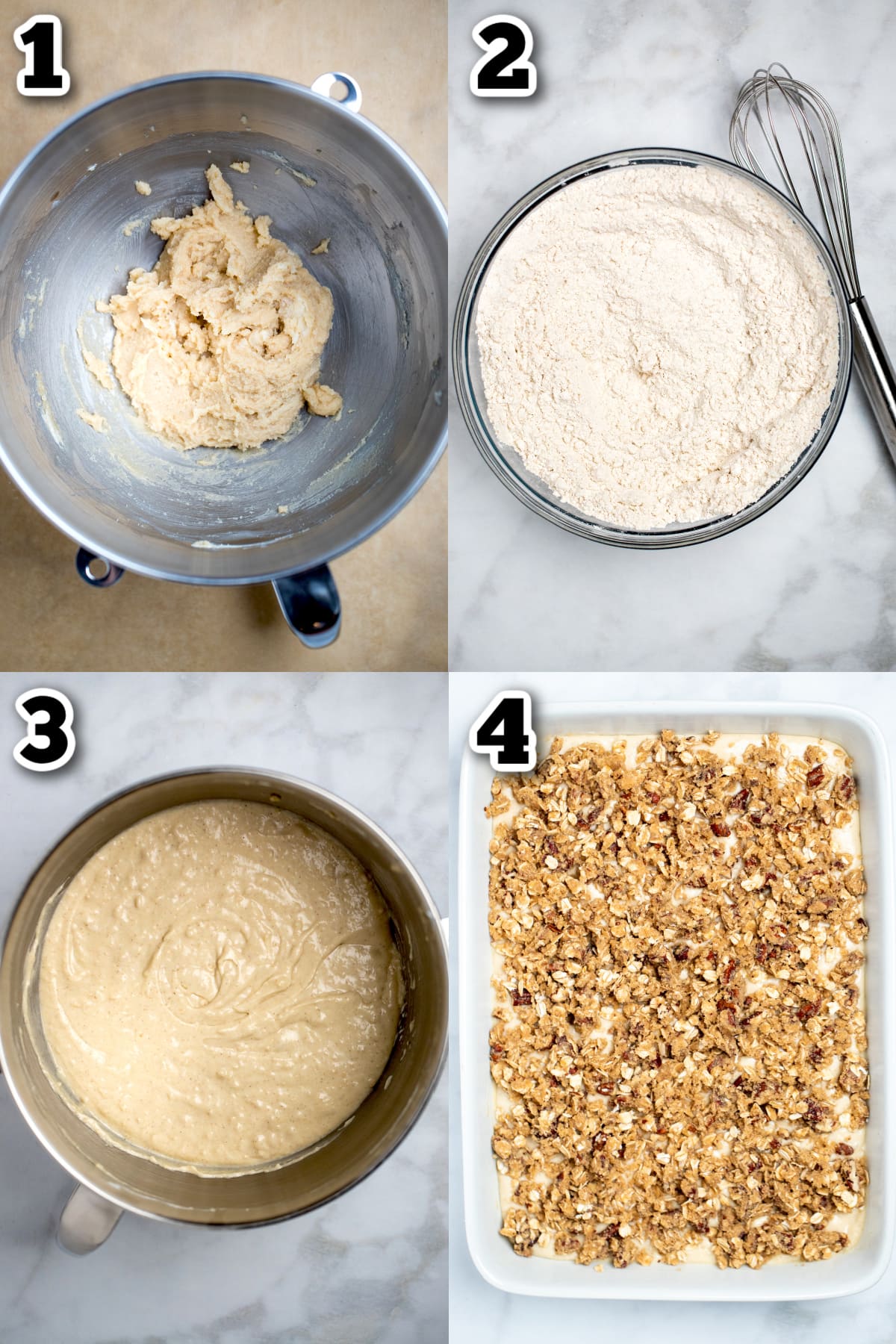 Step by step photos for how to make gluten free coffee cake.