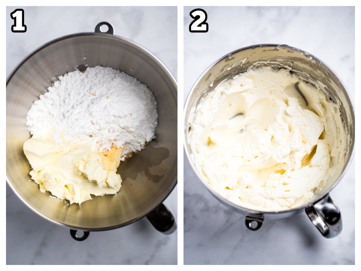 Step by step photos of how to make mascarpone frosting.