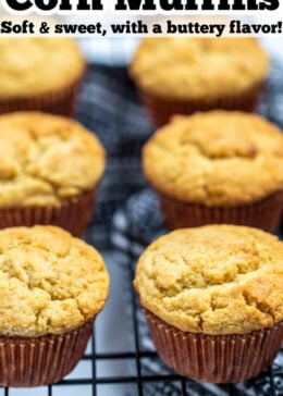 Pinterest pin with corn muffins on a cooling rack.