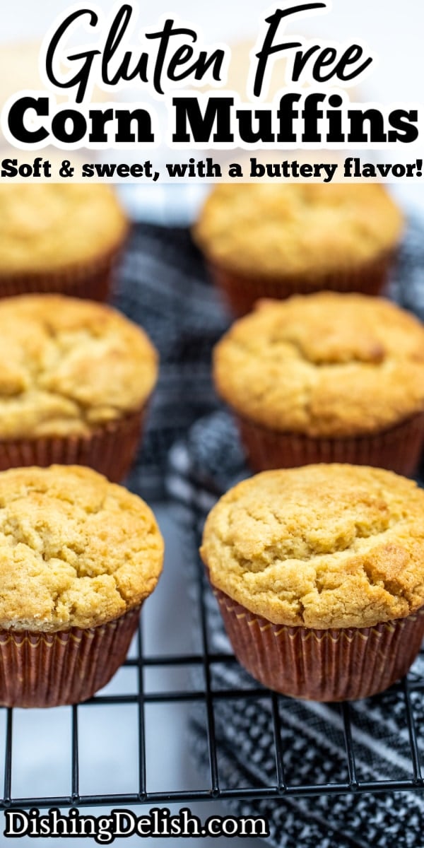 Pinterest pin with corn muffins on a cooling rack.