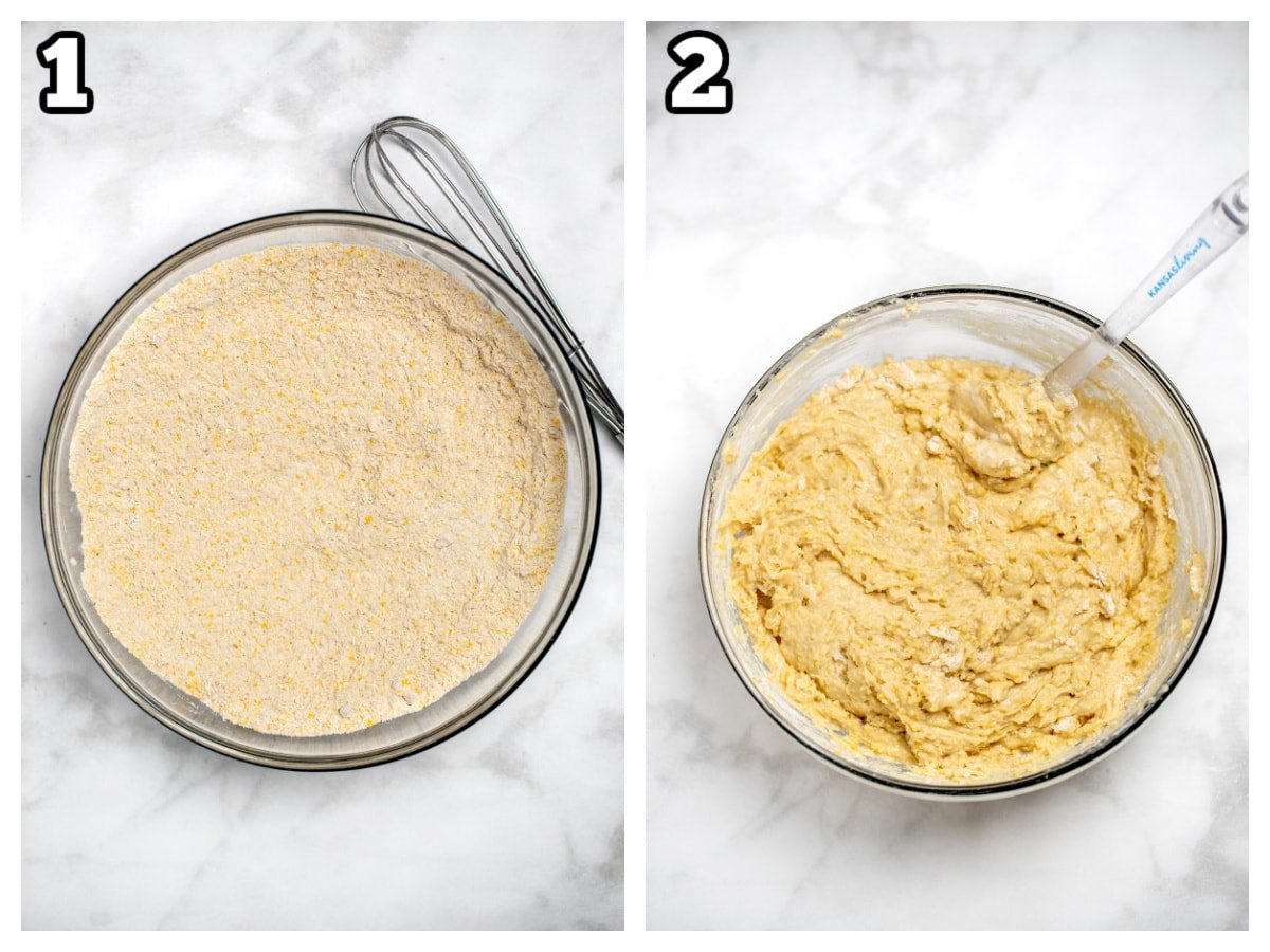 Step by step instructions for how to make corn muffins.