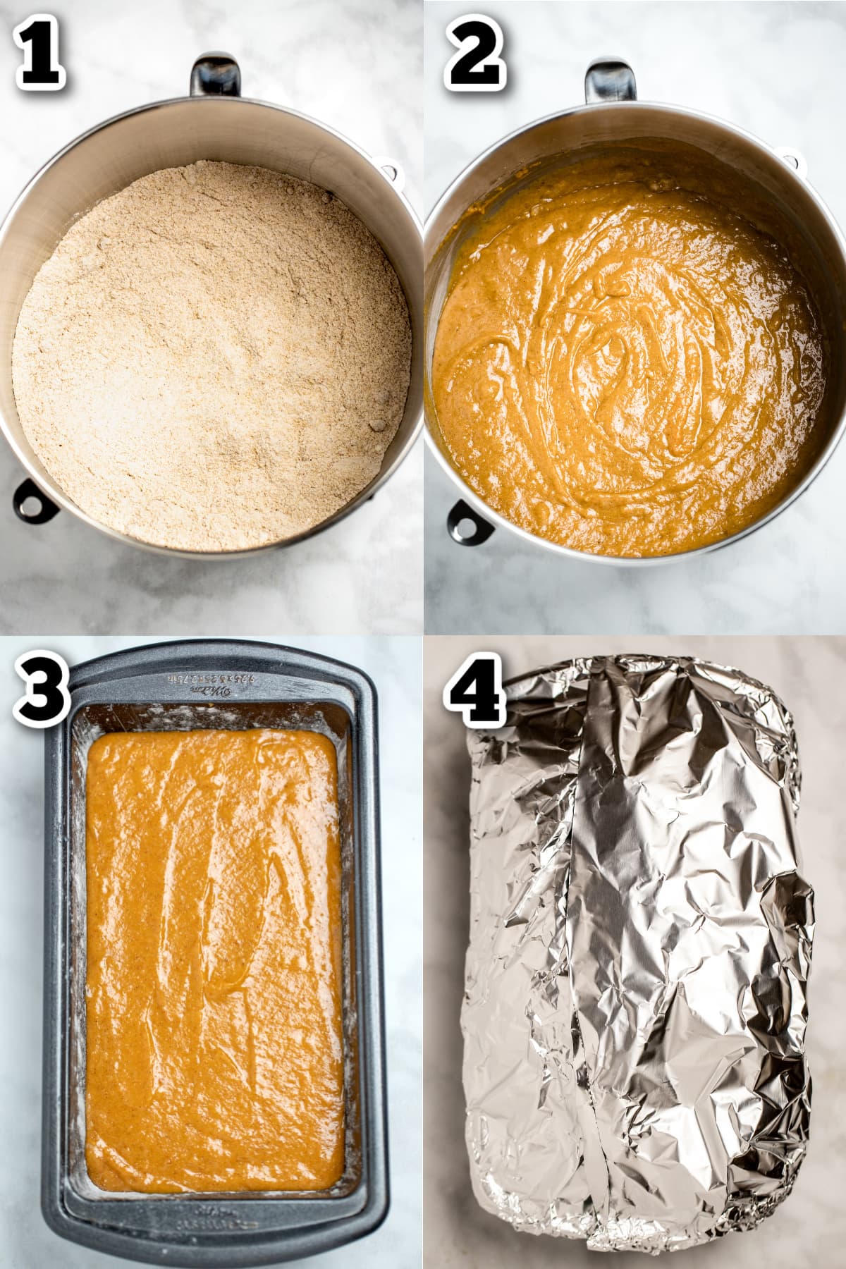 Step by step photos for how to make gluten free pumpkin bread.