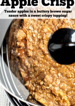 Pinterest pin with a crockpot of apple crisp.